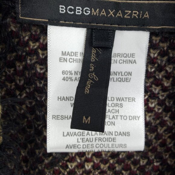 BCBGMaxazria Tribal Aztec Open Front Long Cardigan Sweater M Fuzzy Tan Black - Picture 3 of 6
